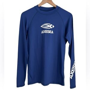 Axesea Mens Long Sleeve Blue Swimming Rash Guard Shirt Medium